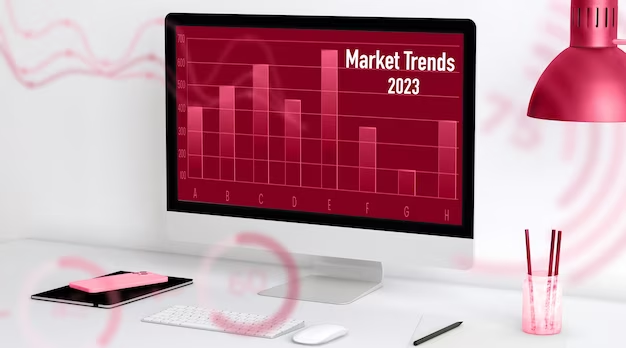 Computer with a red graph and the inscription marketing trends