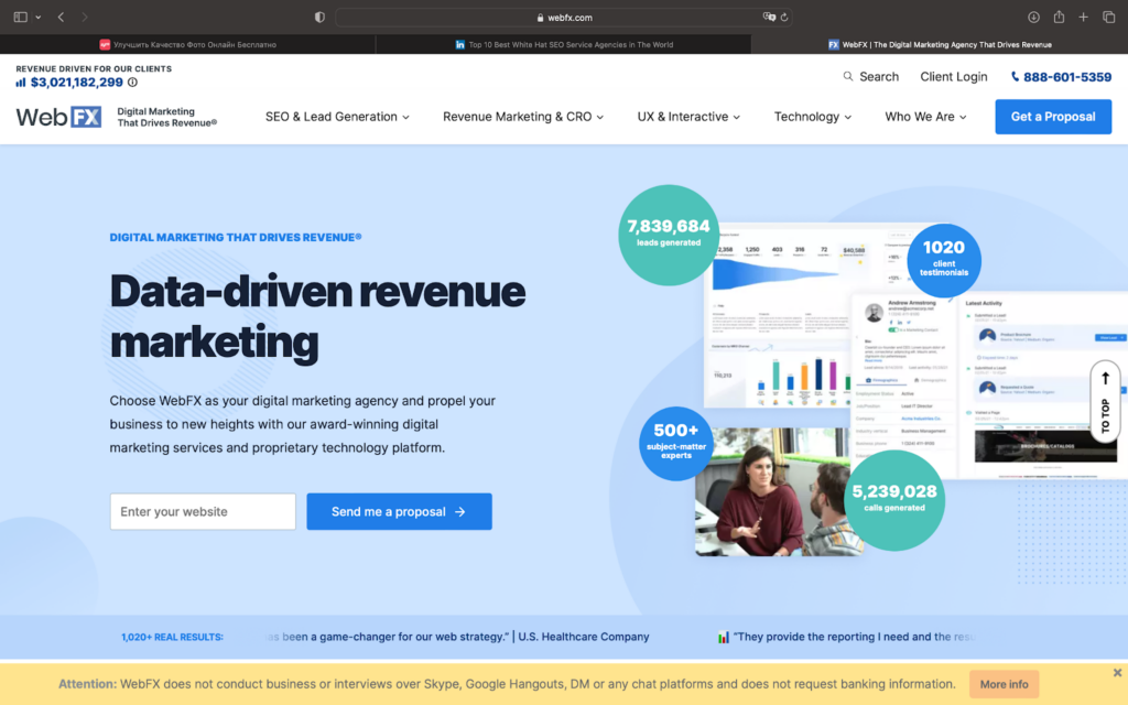 Main page of the service