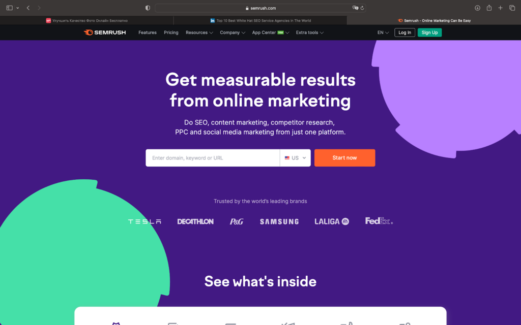 Main page of the service